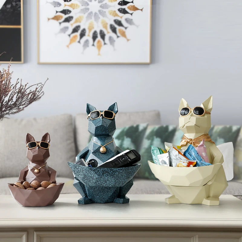 Фигурки кошек, собак, фигурки из смолы, фигурки животных, миниатюрные милые украшения для дома, офиса, украшение, чаша для хранения, резная коллекционная
