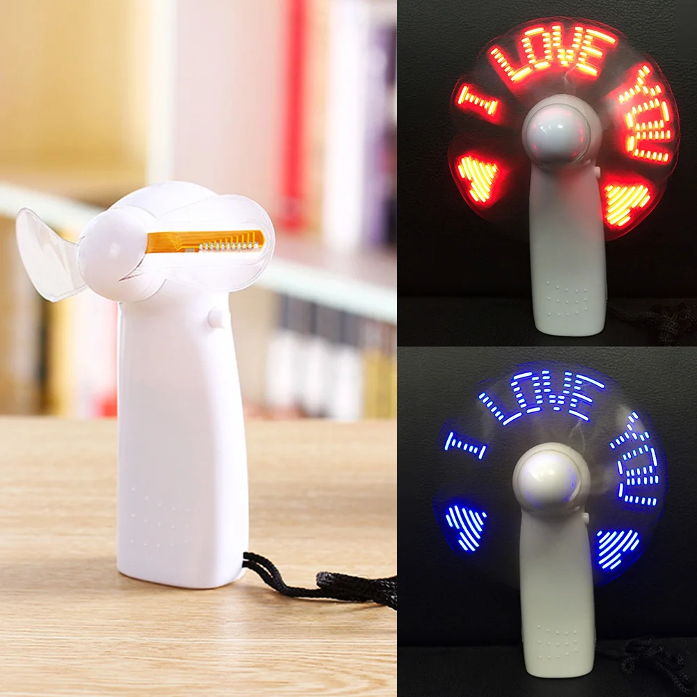 Handheld Flash LED Love Pattern Mini Fan Super Mute Battery Operated Desktop Gaming Accessories Mini Cooling Fan