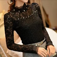  Women Crochet Blouse Femininas Ruffled Neck Lace Sheer Shirts Vestidos Blusas Tops 5XL 
