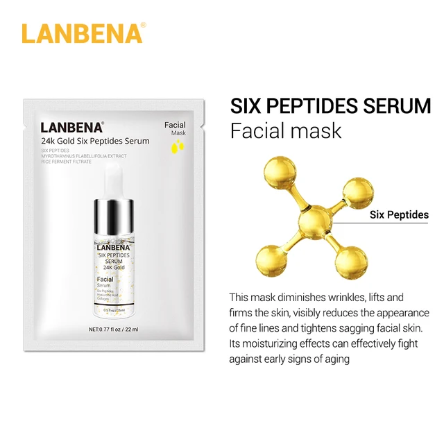 Lanbena Hyaluronic Acid Serum Face Mask+24k Gold Six Peptides+vitamin C+blueberry Moist Anti-wrinkles Facial Sheet Mask 4 Pcs