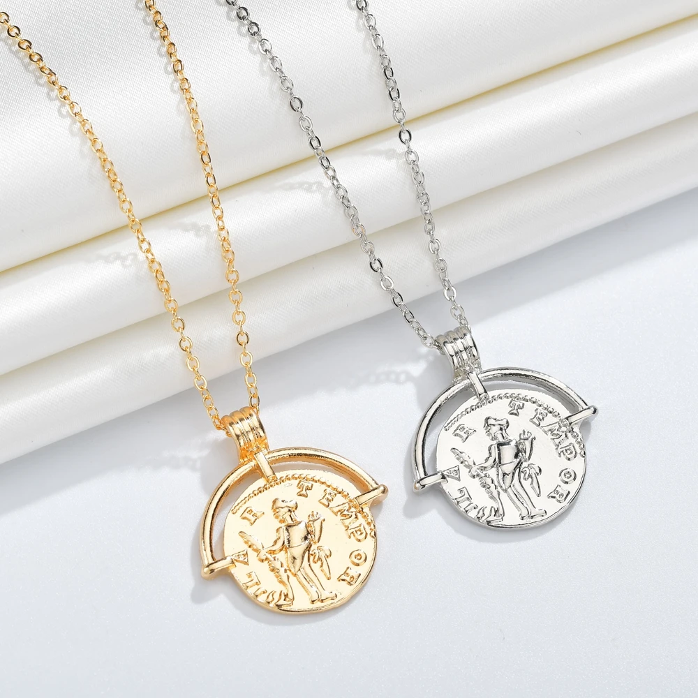 

2019 Vintage Fashion Gold Silver Color Coin Pendants Necklaces For Women Simple Portrait Charms Necklace For Gifts Jewelry Gift
