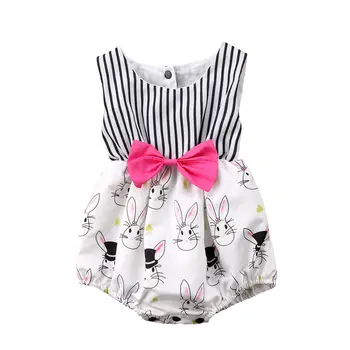 

Pudcoco Easter Newborn Baby Girl Clothes Infant Summer Sleeveless Bunny Rabbit Striped Romper Jumpsuit Outfits Clothes 0-24M