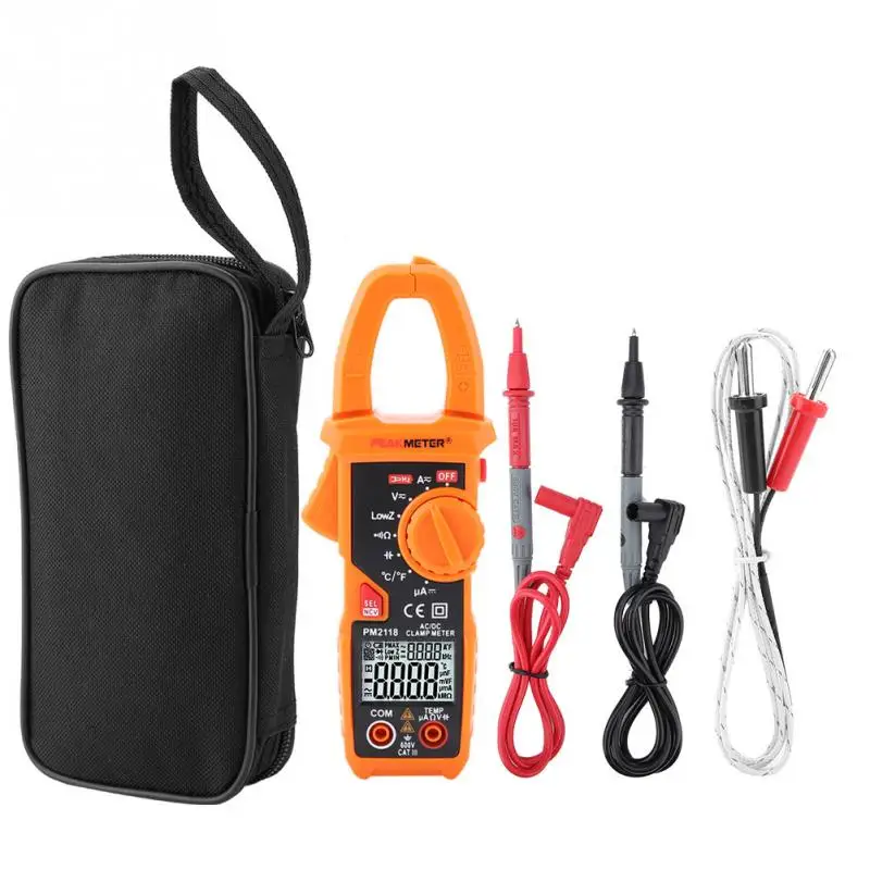 

PEAKMETE PM2118 Clamp Multimeter Dual Display AC DC Clamp Multiemeter NCV Ohmmeter Capacitance Temp Tester Current Meter