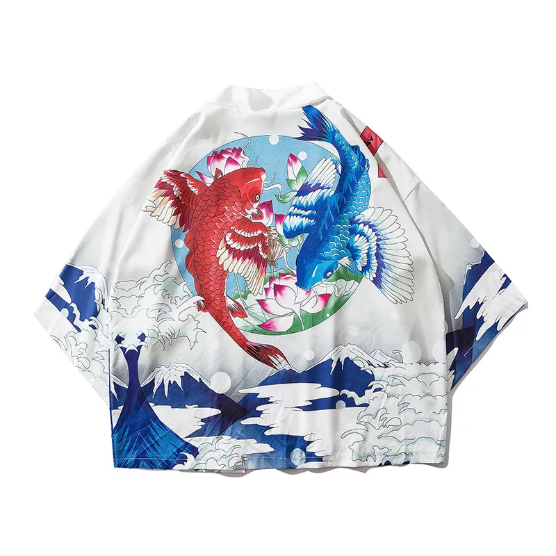 

Double Koi Fish Print Japanese Style Asian Clothes Daily Kimono Yukata Unisex Harajuku Festival Jacket S-2XL