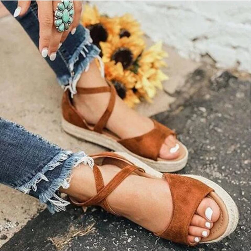 

STAN SHARK Woman Sandals Flat Flock Gladiator Sandals Women Peep Toe Platform Roman Platform Shoes For Women Sandalia Feminina