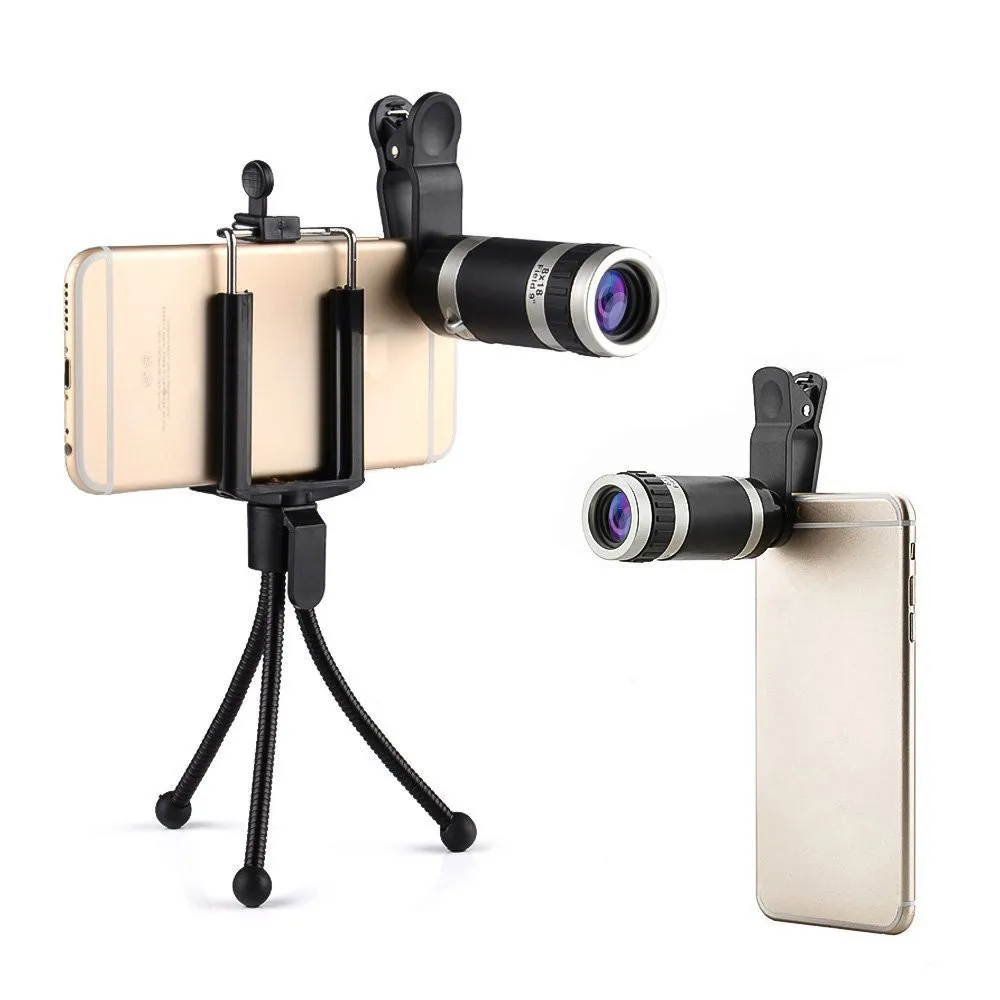 

8X18 Phone Lens Clip-On Phone Camera Lens Telescope Optical External Mobile Phone Telescope Kit w/ Mini Tripod Mount For Iphone