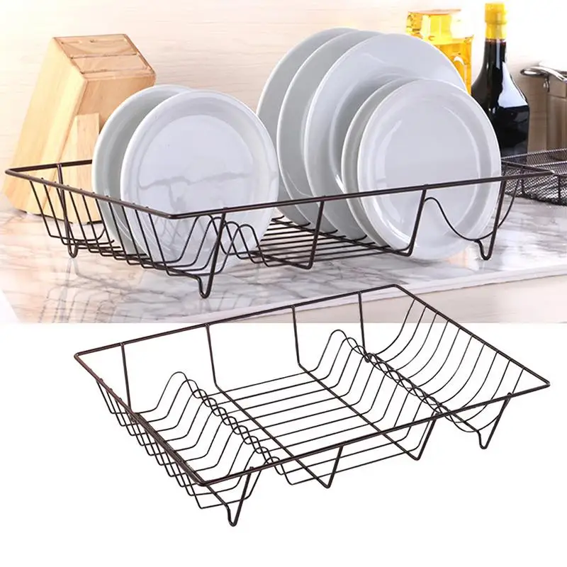 

Dish Drainer With Drip Tray Sink Rack With Cutlery Basket Iron Art Storage Single Layer Water Filter Kitchen Dish Storage