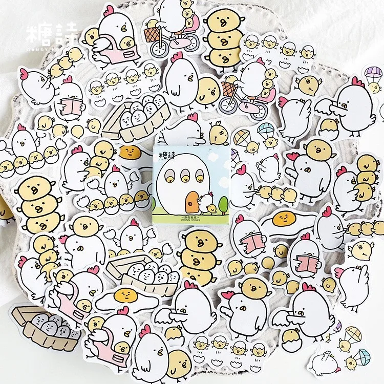 

45PCS/box New Cute Gu Gu Chicken Paper Lable Sealing Stickers Crafts Scrapbooking Decorative Lifelog DIY Stationery Sticker
