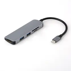 Алюминий 5 в 1 USB-C USB C концентратора Тип-C до 4 К HDMI 2 Порты USB 3,0 концентратор SD/TF Card Reader для MacBook Тип C концентратор адаптер