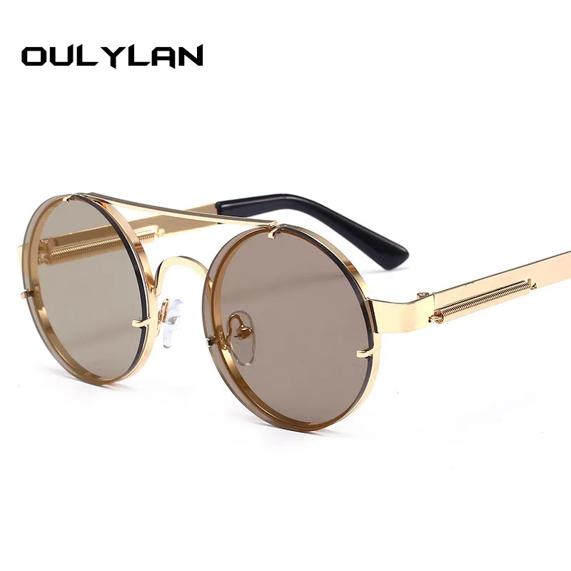 Oulylan, винтажные Круглые Солнцезащитные очки для мужчин и женщин, металлические, стимпанк, солнцезащитные очки для девушек, высокое качество, паровые, панк, солнцезащитные очки для мужчин и женщин