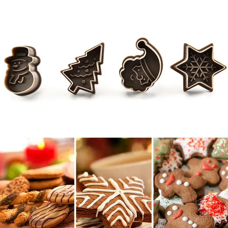 

4Pcs Christmas Pattern Plastic Baking Mold Kitchen Biscuit Cookie Cutter Pastry Plunger Stamp Die Fondant Cake Decorating Tools