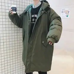 2018 корейские зимние Мужская Мода даже Кепки с хлопковой подкладкой удлинить выше колен Одежда Свободные Повседневное черный/Армейский