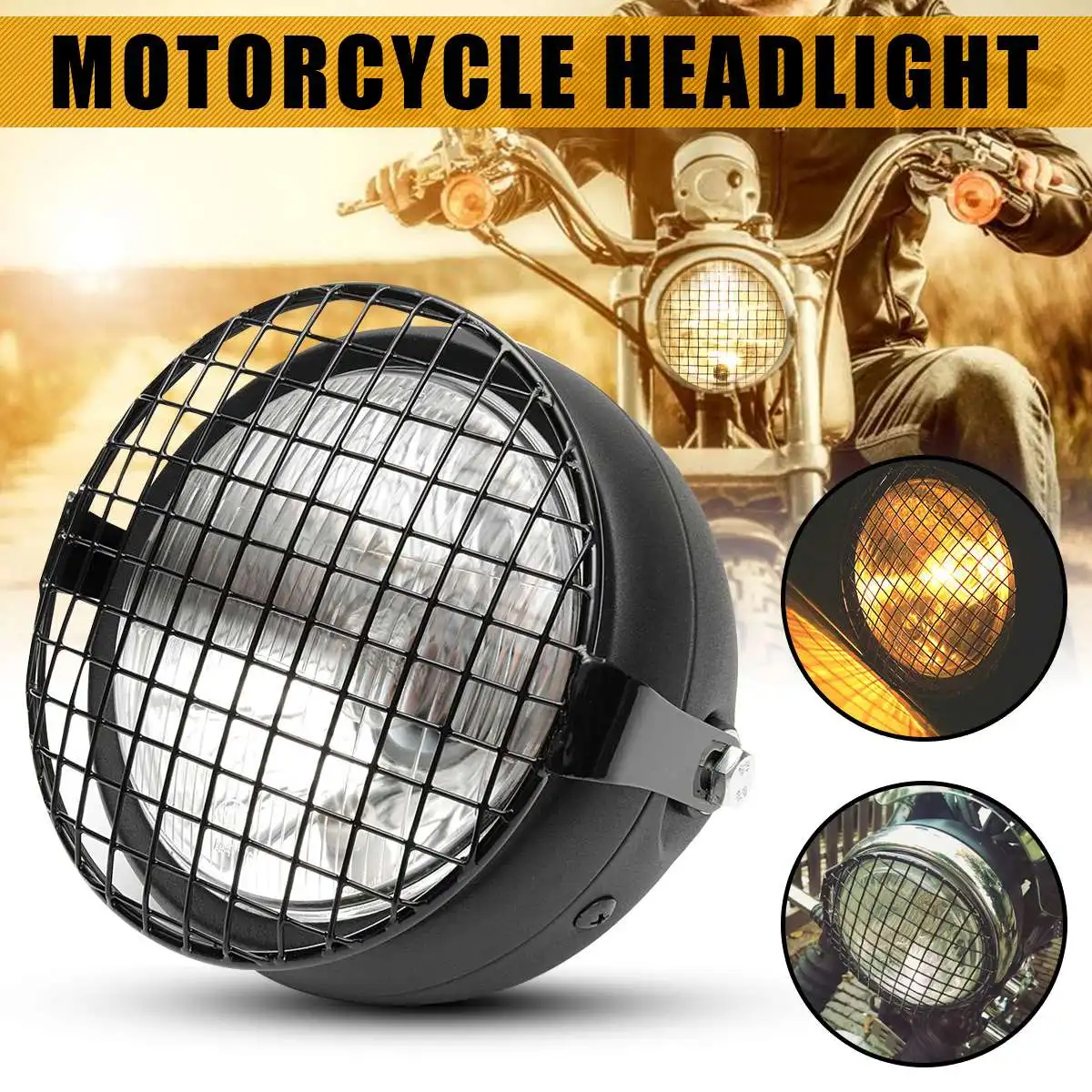 

12V Car Grill Retro Vintage Motorcycle Side Mount Headlight for Cafe Racer Old School