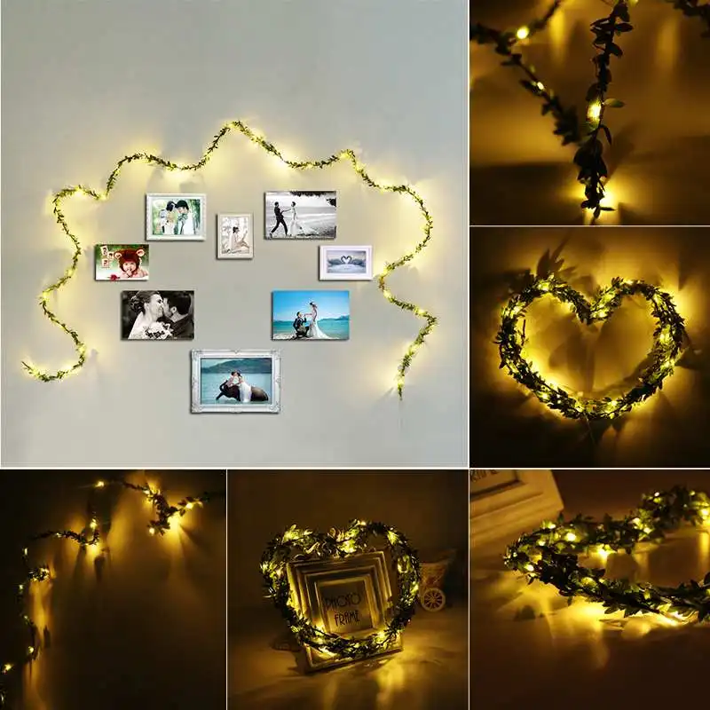 

CLAITE 2M 20LEDs Garland Copper LED Leaf String Light Wam White Christmas Party Decorative Fairy String Light DC3V