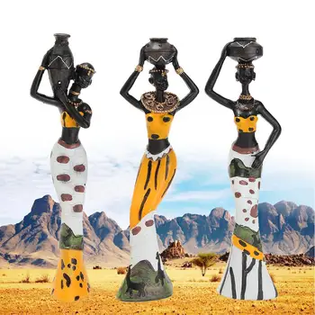 

Exquisite 3PCS African Lady With Vase Ornament Ethnic Statue Sculptures National Culture Table Figurine Home Decor Crafts Gifts