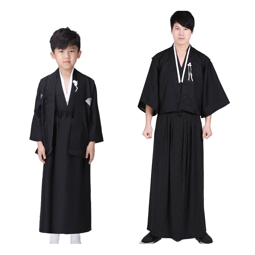 New Year Festival Halloween Cosplay Father Son Japanese Kimono Costumes Man Kids Boys Yukata Samurai Sauna Haori Robe Gown