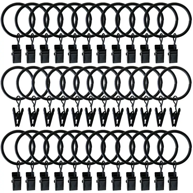 36 Pack Rings Curtain Clips Strong Metal Decorative Drapery window Curtain Ring with Clip Rustproof Vintage Interior Diameter