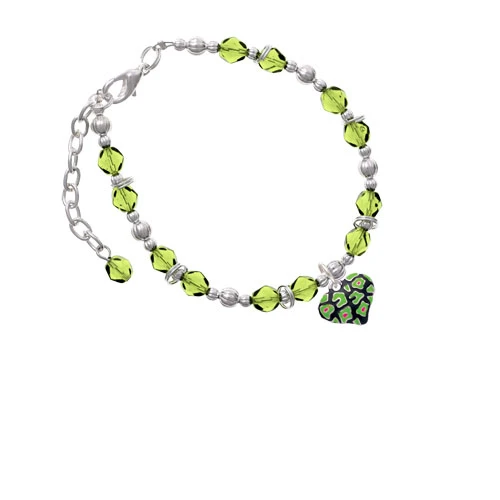 Браслет Silvertone Lime Green Cheetah с принтом сердца зеленым бисером| |