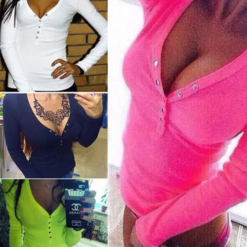 Sexy Womens Lady Clothing Blouse Shirts Long Sleeve Bandage Button V Neck Slim Brief Tee Ladies Top Blouse New Spring Summer