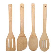4 шт. 4 шт. чистый бамбук твердый Тернер, лопатка, щелевая ложка и ложка кухонные принадлежности набор инструментов