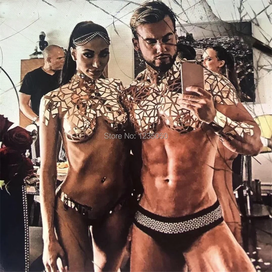 

Nightclub Bar Male Female DJ DS costumes Dance group Jazz performance clothing sexy sparkly sequins jumpsuit Mirrors bodysuit