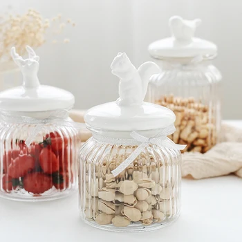 

Glass Sealing Storage Tank Animal Ceramic Coated Transparent Glass Sealed Cans Sweet Snacks Storage Tank