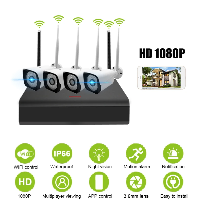 

1080P Outdoor CCTV WiFi Camera Wireless CCTV System Security Camera 4CH NVR IP IR-CUT IP Security System Video Surveillance Kit