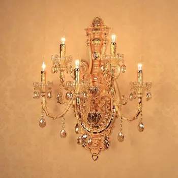 

Hotel hall large gold wall light led wall fixture crystal Wall Lamp for home 5 pcs big Living Room mirror Led modern Wall sconce