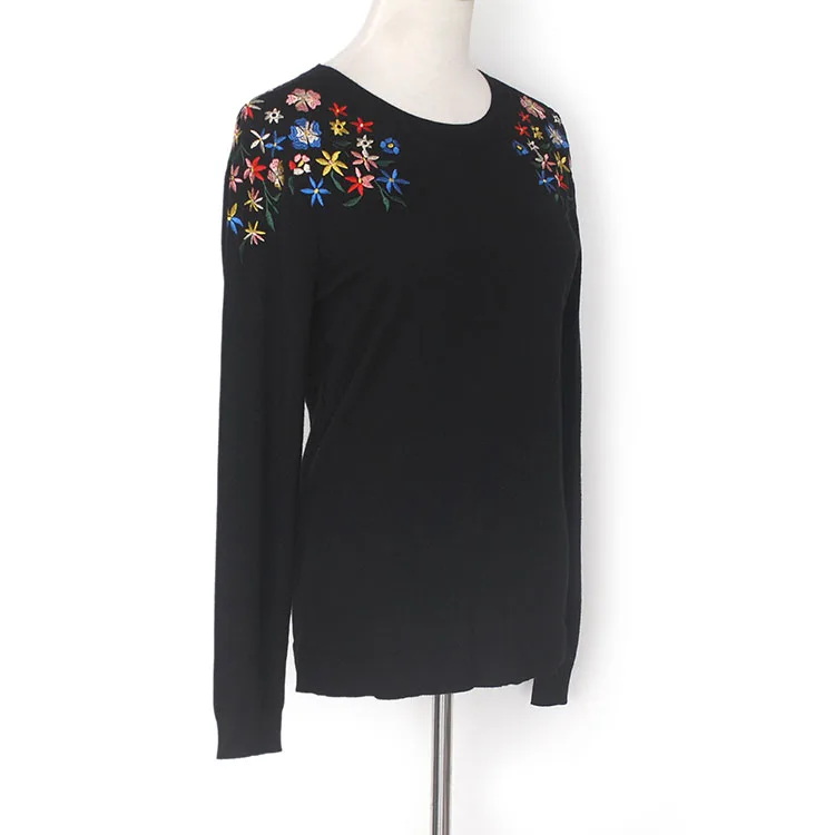 YUNINYOYO shoulder and sleeves with Fine little flower embroidery knited t-shit pullover autumn thin sweater with ribbon on back YUNINYOYO shoulder and sleeves with Fine little flower embroidery knited t-shit pullover autumn thin sweater with ribbon on back