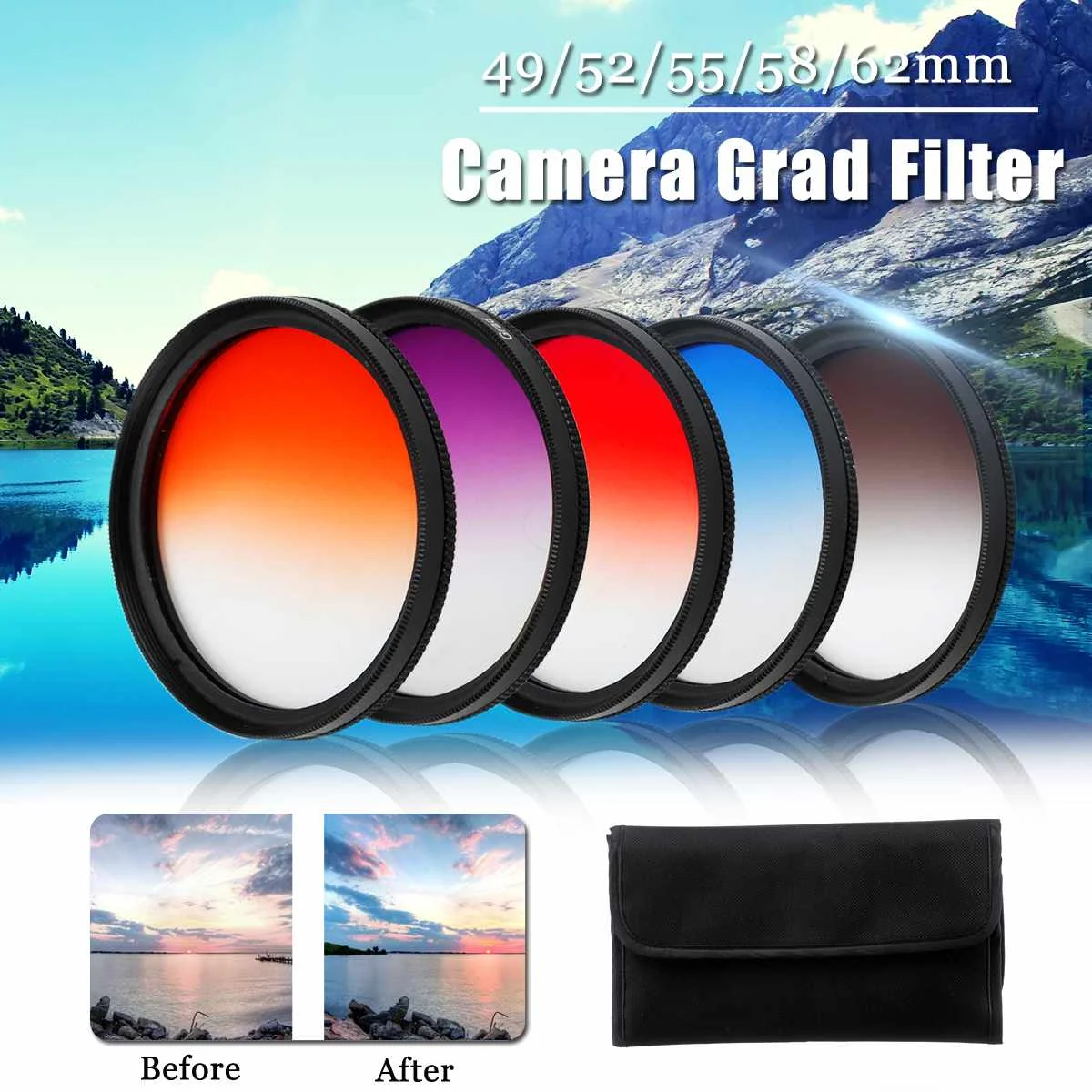

LEORY 5-in-1 Graduated Colour Filter Sets Graduated Filter49mm 52mm 55mm 58mm 62mm Camera Lens 5 Sets