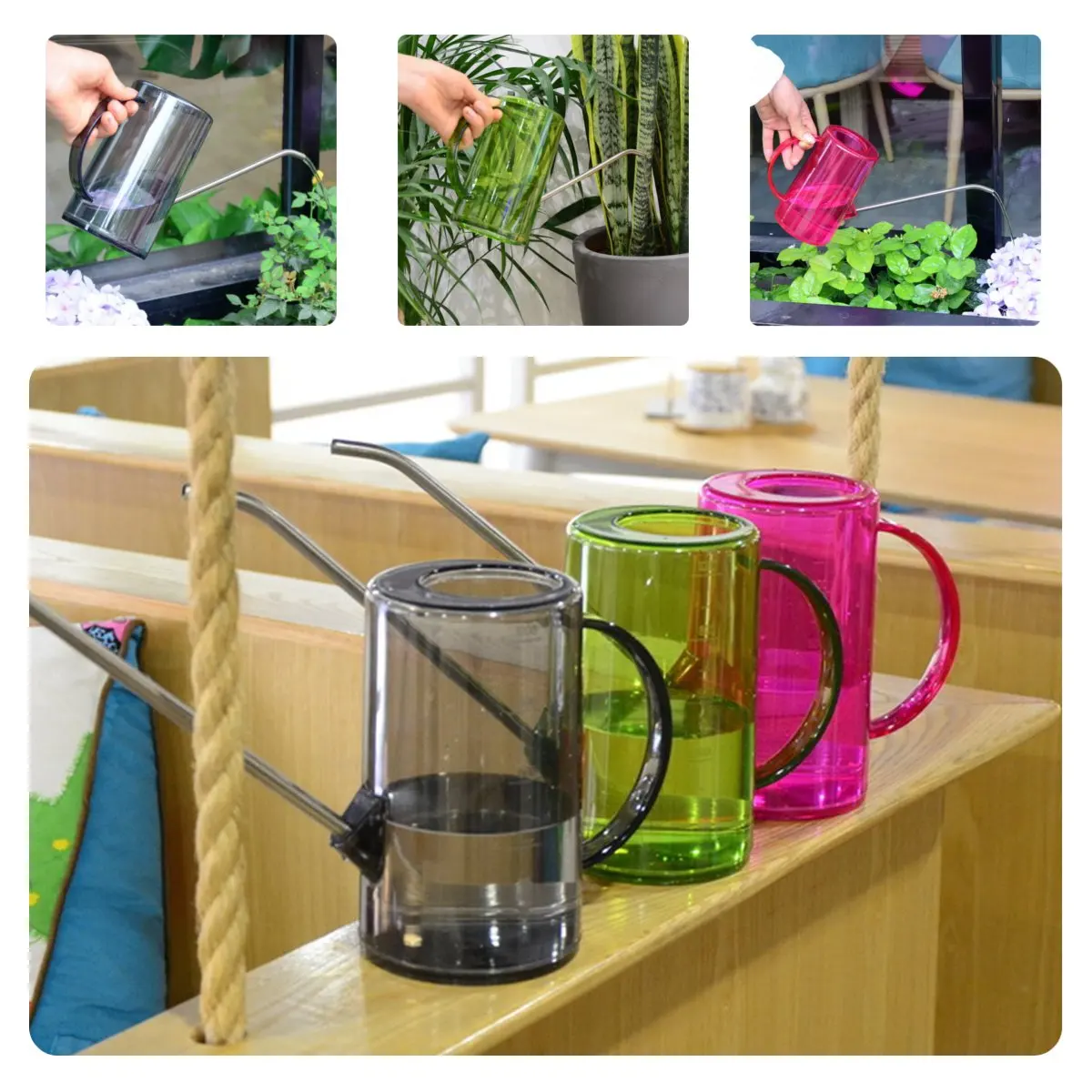 

1L Stainless Steel Watering Can Transparent Long Mouth Garden Planting Sprinkler Pot Green Plants Flowers Gardening Tools