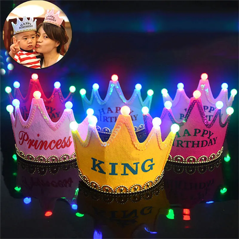 

Baby Adult Crown Light-Up LED Blinking Flashing Headbands Party Favors Birthday Princess King Hair Accessories