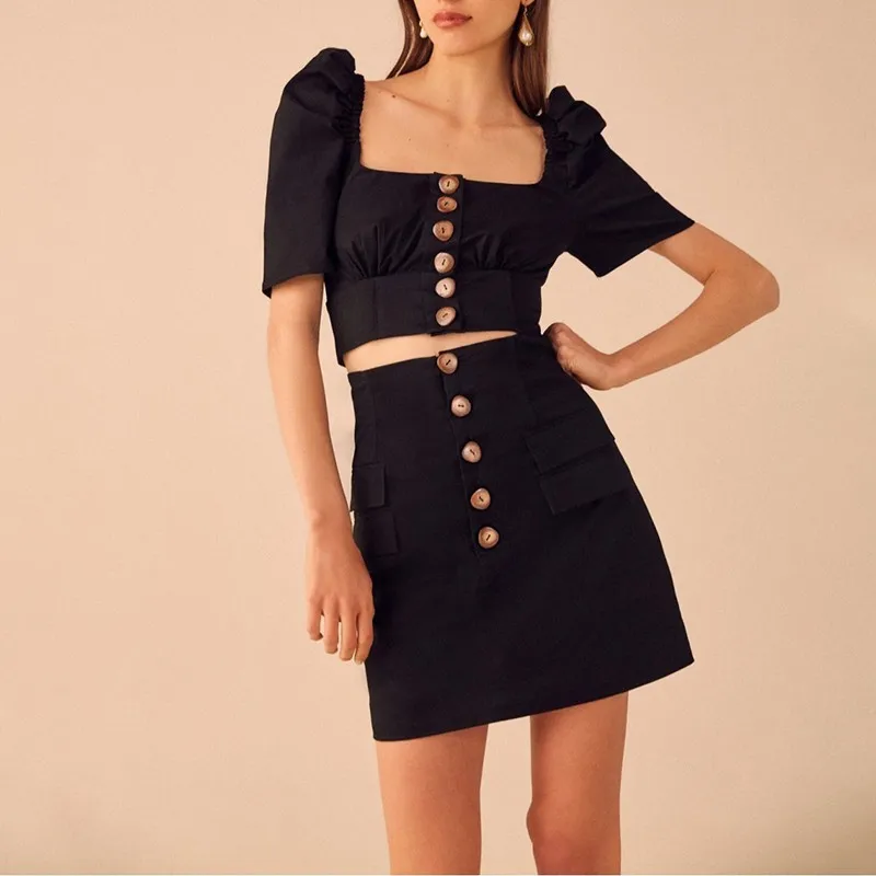Женский винтажный костюм TWOTWINSTYLE однотонный короткий топ с квадратным воротником