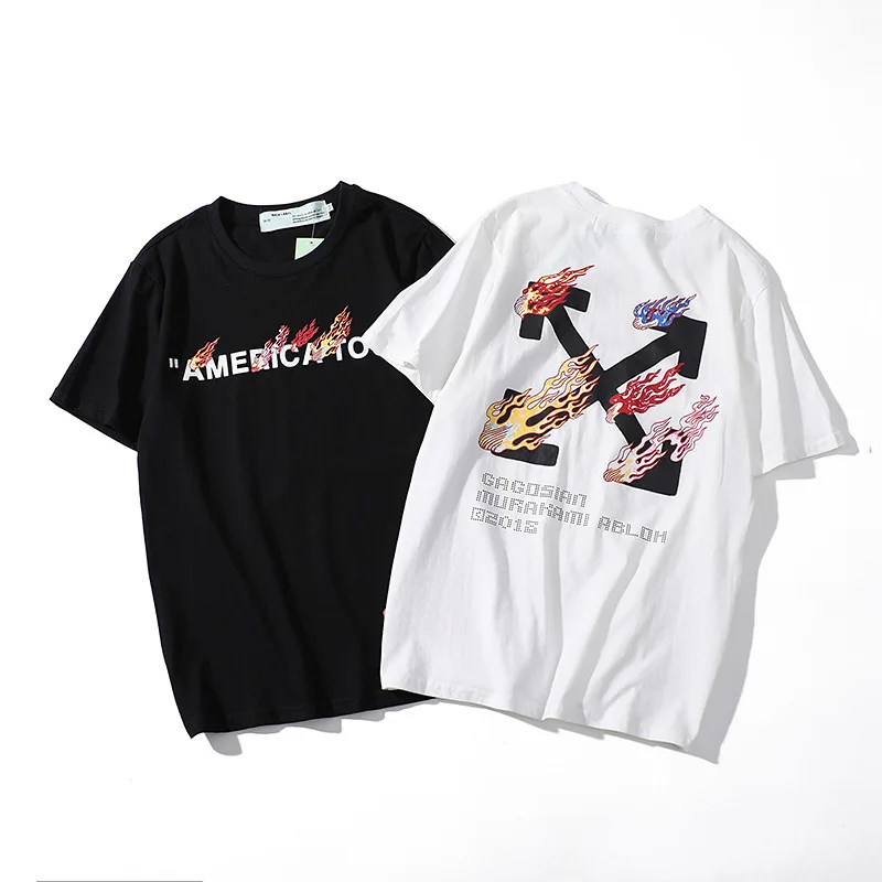 

White Tide Brand Colorful Flame Arrow Printing Round Neck Short Sleeve T Pity Men And Women Fund Easy Leisure Time Summer Male