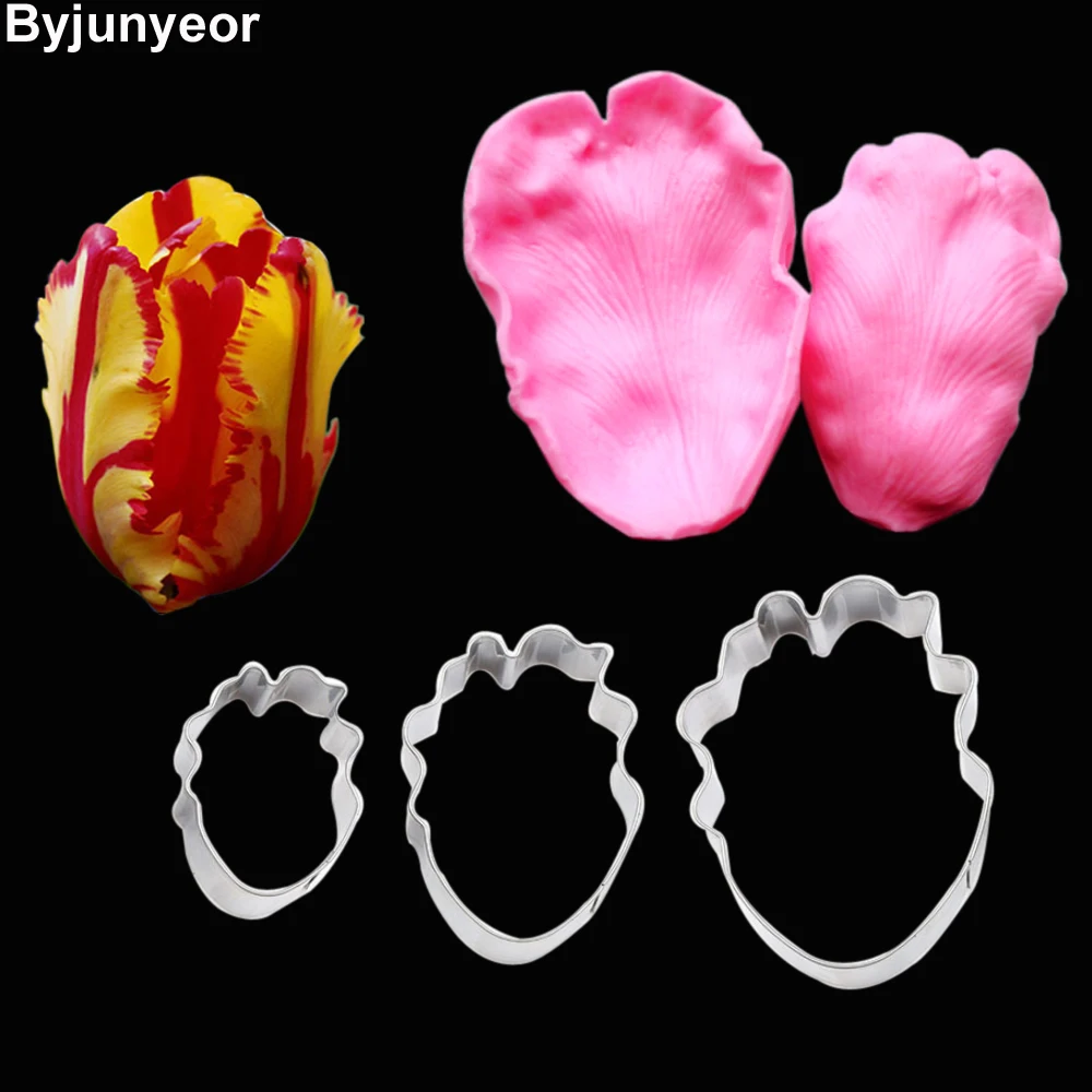 

CS214 Iris Double Side Veiners and Cutters Mold Parrot Tulips Petal Silicone Mold Flower Veiner and Veiner Cutter