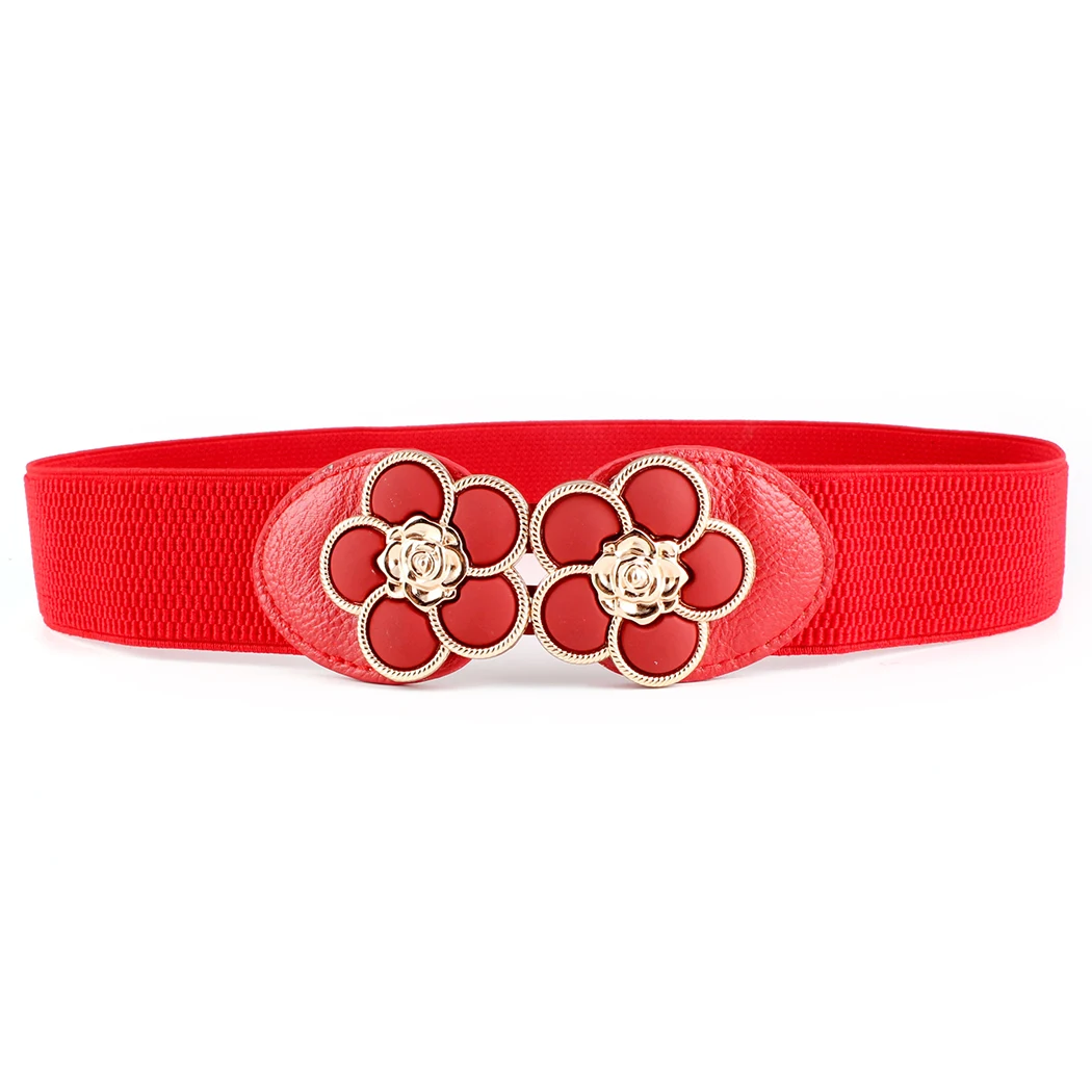 

Fashion Women Flower Buckle Cummerbunds 6 Colors Korean Elastic Waistband Elegant Ladies Wide Belts For Dress Decorative Girdle