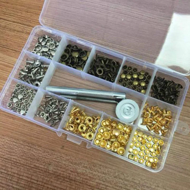 

180 Pcs Set Double Cap Rivets Metal Fixing Tool Kit For Leather Craft Accessory