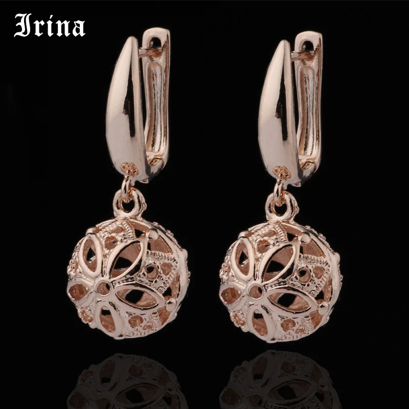 

Irina The latest Vintage Earrings metal 585 Rose Gold Hollow Spherical Personality Earrings for Girls Wedding