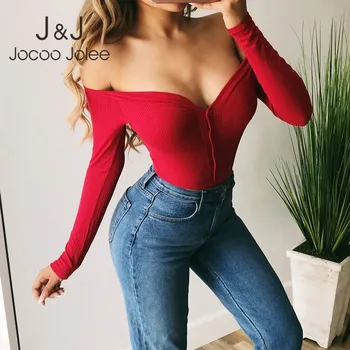 

Women Sexy V Neck Off Shoulder Skinny Bodysuit Female Autumn Winter Long Sleeve Knitted Rompers Overalls Bodycon Jumpsuit New