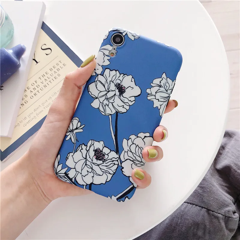 

Ottwn For iPhone 6 6s Plus 7 8 Plus Retro Flower Pattern Phone Case Hard IMD Silicon For iPhone X XR XS Max Back Full Cover