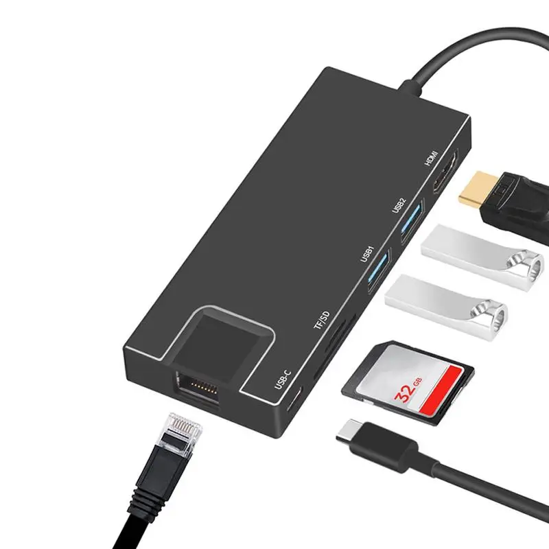 Универсальная док-станция Тип C к HDMI + 2 порта USB 3,0 SD/TF кардридер гигабитный сетевой порт PD концентратор док-станция