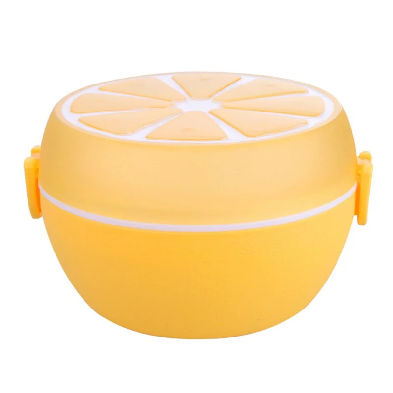 

2 Layer Lemon Pattern Lunchbox Bento Lunch Box Food Container with Spoon Fork Plastic Lunch box Tableware Microwave Dinnerware