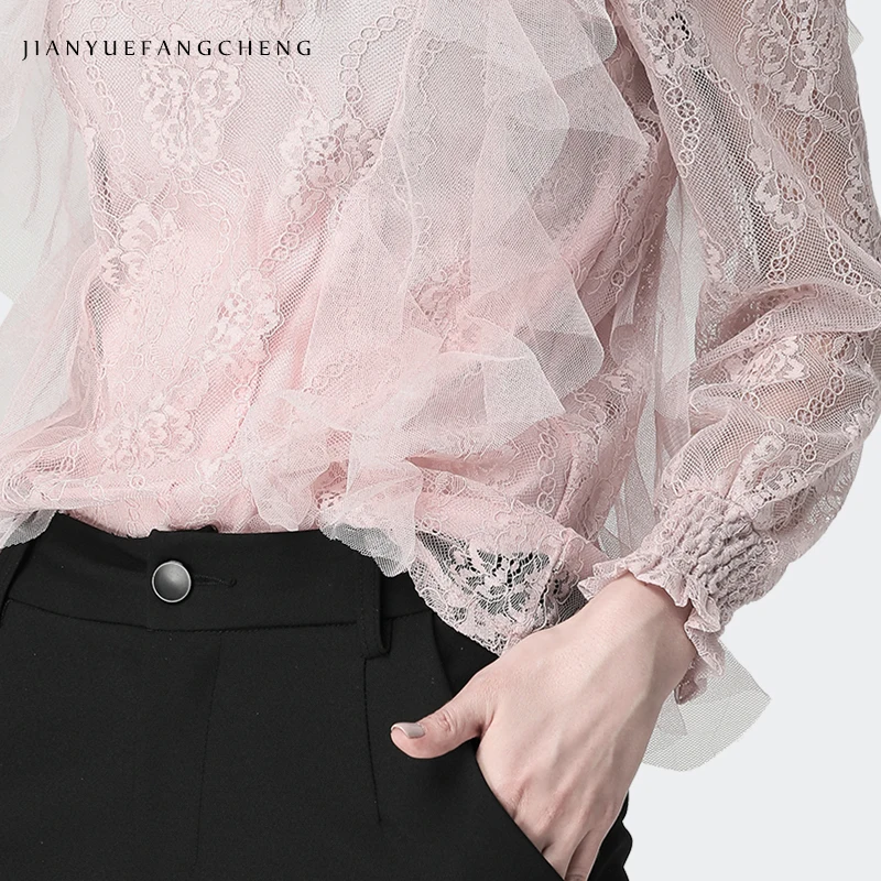 Spring Summer Lace Shirt Women Long Sleeve 2019 Plus Size O-Neck See Through Transparent Tops Elegant Ladies Blouses China Pink Spring Summer Lace Shirt Women Long Sleeve 2019 Plus Size O-Neck See Through Transparent Tops Elegant Ladies Blouses China Pink