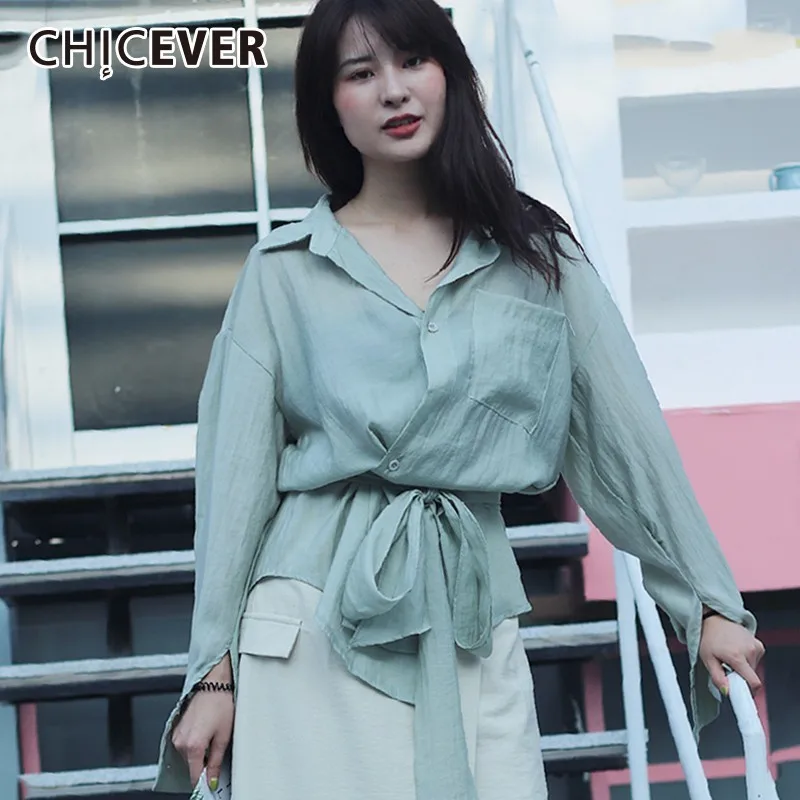 

CHICEVER Spring Women's Shirts Tops Female V Neck Long Sleeve High Waist Bow Lace Up Blouses Korean Fashion Clothes New