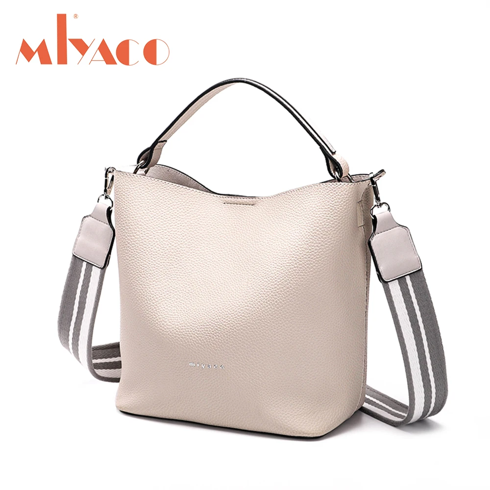 MIYACO Casual Women Handbag Soft leather Shoulder bags White Mini Tote Crossbody bag with Canvas ...