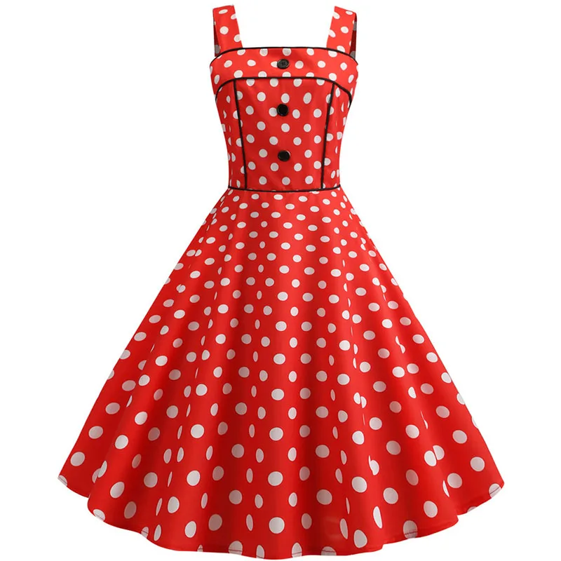 

Women Vintage Dress 2019 Casual Summer Floral Halter Robe 50s 60s Rockabilly Swing Pinup Vestidos Elegant Dot Party Dresses