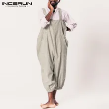 INCERUN Полосатый мужской комбинезон брюки ремни женские комбинезоны уличная Карманы Свободные широкие брюки мужские комбинезоны S-5XL