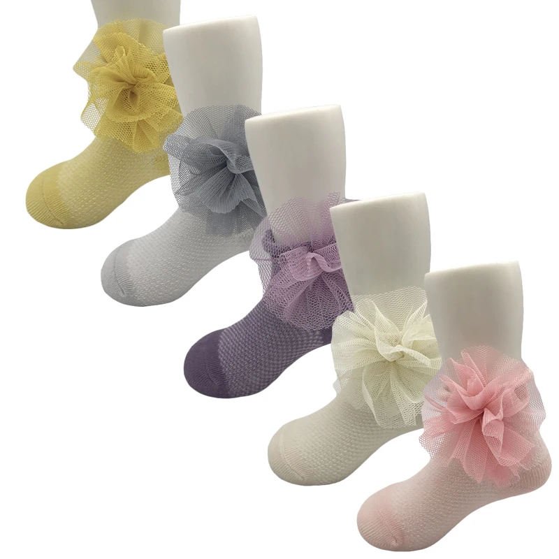 

5 Pairs A Lot Baby Girls 0-12M Hand Made Sewing Big Flower Decorated Summer Cotton Mesh Short Socks Newborn Infant Socks Tobbler