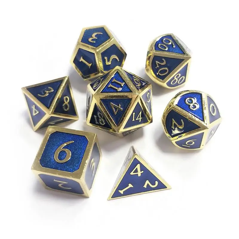 7 قطعة الرجعية المعادن نرد متعدد الأوجه متعدد جانب RPG D & D الزنزانات التنينات بولي مجلس الجدول لعبة الترفيه الألعاب البلاستيك مكعبات