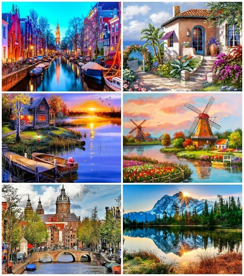 

HUACAN Diamond Painting Full Drill Square Scenery Diamond Mosaic Sale Scenic Diamond Embroidery Landscape Rhinestones Pictures
